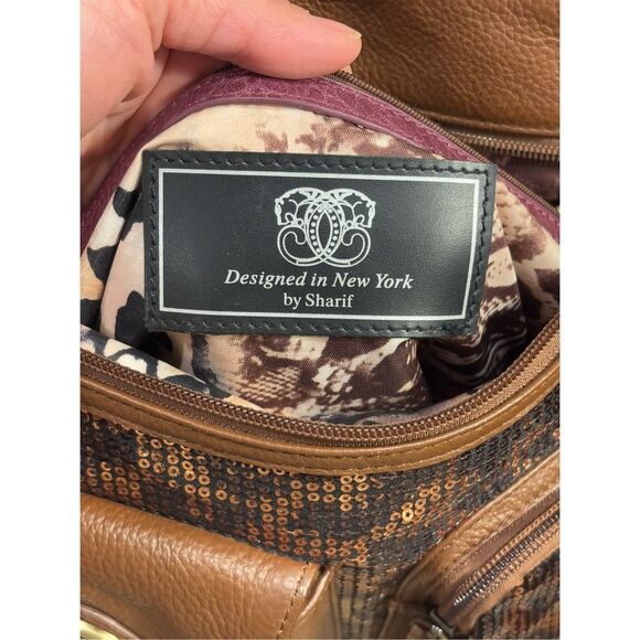 Sharif Women's Sequined Leopard Print Crossbody Handbag With Dust Bag Brown - Picture 9 of 9